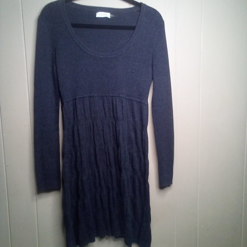 Calvin Klein Dress M Long Sleeve Textured Gray